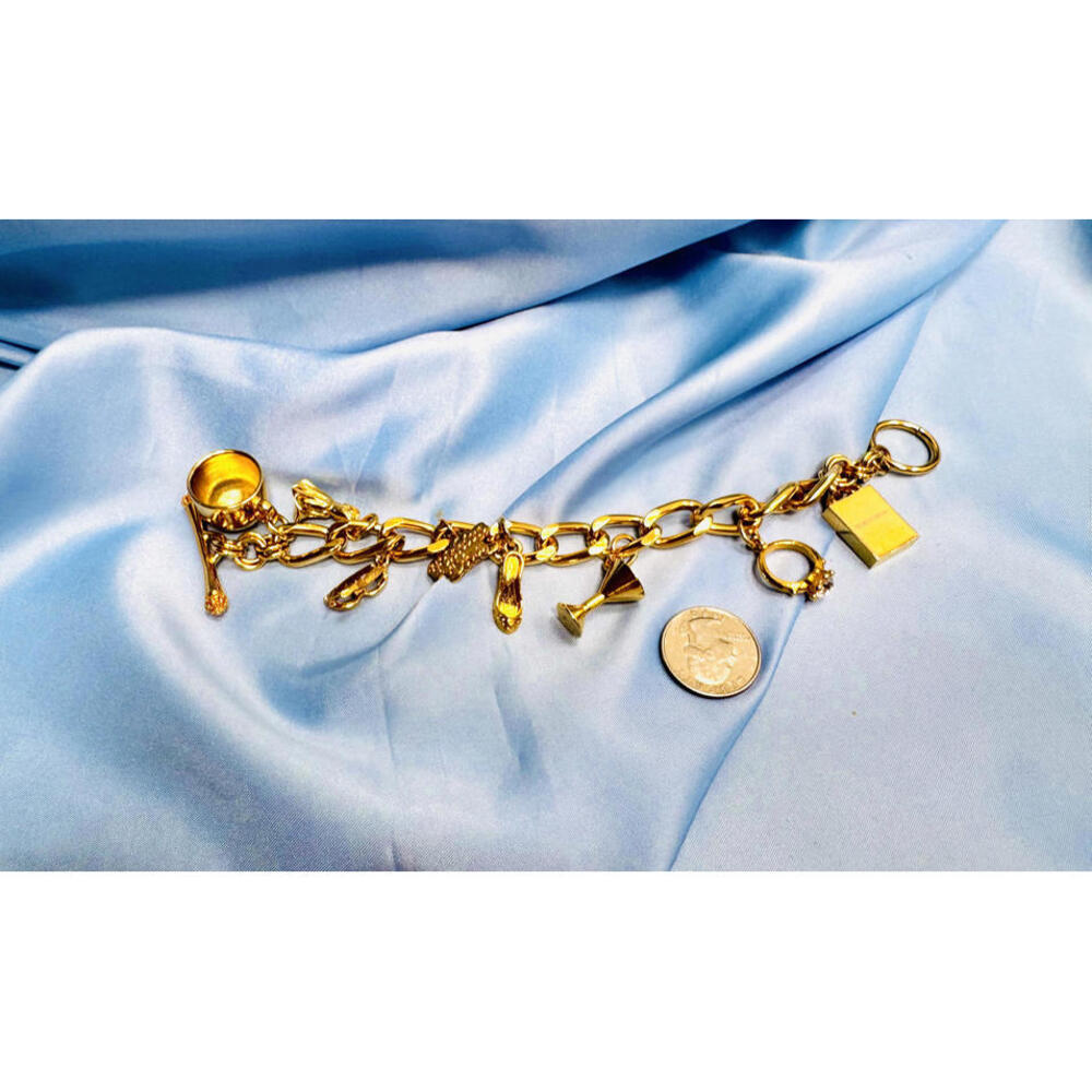 Rare Nordstrom Chunky Gold Tone Charm Link Bracelet with Toggle Closure